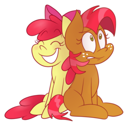 Size: 2500x2500 | Tagged: safe, artist:befishproductions, artist:scobionicle99, apple bloom, babs seed, earth pony, pony, g4, duo, female, filly, foal, high res, simple background, transparent background