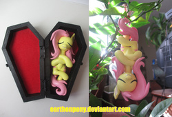 Size: 3000x2044 | Tagged: safe, artist:earthenpony, fluttershy, g4, clay, coffin, craft, flutterbat, hanging, high res, irl, photo, sculpture, solo