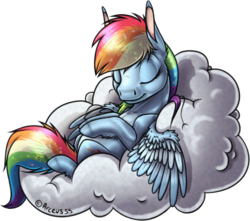 Size: 675x598 | Tagged: safe, artist:arceus55, rainbow dash, g4, cloud, female, simple background, sleeping, solo, transparent background