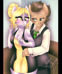 Size: 2500x3000 | Tagged: safe, artist:fur-what-loo, derpy hooves, doctor whooves, time turner, earth pony, anthro, g4, bedroom eyes, duo, female, high res, male, ship:doctorderpy, shipping, straight