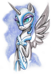 Size: 900x1301 | Tagged: safe, artist:ailish, nightmare moon, alicorn, pony, g4, cute, female, moonabetes, nicemare moon, simple background, smiling, solo, traditional art, transparent background