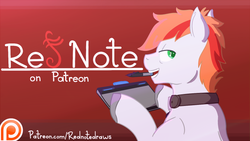 Size: 714x402 | Tagged: safe, artist:red note, oc, oc only, oc:red note, patreon, tablet, wingding eyes