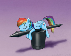 Size: 720x573 | Tagged: safe, artist:el-yeguero, rainbow dash, g4, cute, female, micro, sleeping, solo, stylus, tiny ponies