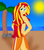 Size: 900x1021 | Tagged: safe, artist:cyber-murph, sunset shimmer, equestria girls, g4, beach, bikini, clothes, female, looking at you, looking back, palm tree, sarong, small head, solo, swimsuit, tree