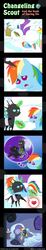 Size: 600x3263 | Tagged: safe, artist:vavacung, daring do, rainbow dash, changeling, comic:changeling-scout, g4, bed, book, cider, comic, crying, cute, dashabetes, frown, heart, hug, levitation, magic, misconception, ocular gushers, pointy ponies, prone, reading, smiling, telekinesis, thought bubble