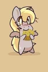 Size: 853x1280 | Tagged: safe, artist:backsash, derpy hooves, pegasus, pony, g4, chibi, cute, female, mare, muffin, nom, solo, that pony sure does love muffins