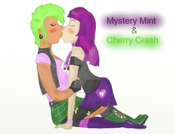 Size: 1020x784 | Tagged: safe, artist:cirusthecitrus, cherry crash, mystery mint, human, g4, duo, eyes closed, female, kiss on the lips, kissing, lesbian, mysterycrash, shipping, simple background, white background