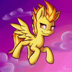 Size: 1500x1500 | Tagged: safe, artist:whazzam95, spitfire, pony, g4, female, flying, solo