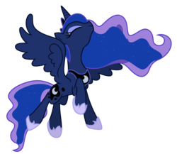 Size: 7500x6507 | Tagged: safe, artist:estories, princess luna, alicorn, pony, g4, absurd resolution, crown, eyes closed, female, flying, frown, hoof shoes, jewelry, mare, peytral, regalia, simple background, solo, spread wings, transparent background, vector, wings