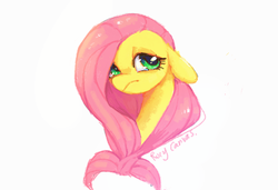 Size: 1128x770 | Tagged: safe, artist:rocy canvas, fluttershy, g4, bust, female, floppy ears, simple background, solo, white background