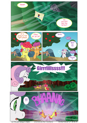 Size: 1600x2262 | Tagged: safe, artist:jeremy3, apple bloom, scootaloo, sweetie belle, earth pony, pony, comic:everfree, g4, collision, comic, cutie mark crusaders, everfree forest, force field, letter