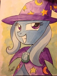 Size: 960x1280 | Tagged: safe, artist:agnesgarbowska, trixie, pony, unicorn, g4, female, grin, mare, smiling, solo, traditional art