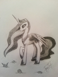 Size: 2448x3264 | Tagged: safe, artist:antonny195, princess celestia, g4, crying, female, high res, monochrome, solo, traditional art