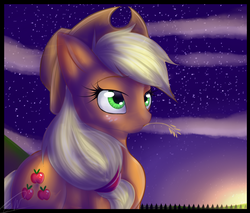 Size: 1200x1024 | Tagged: safe, artist:swiftsandstorm, applejack, g4, female, mouth hold, solo, speedpaint, straw, sunset