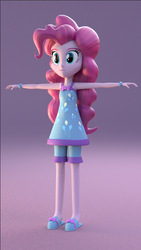 Size: 443x788 | Tagged: safe, artist:3d thread, artist:creatorofpony, pinkie pie, equestria girls, g4, 3d, 3d model, blender, bracelet, clothes, female, pajamas, slippers, solo, t pose, wip