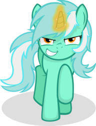 Size: 1875x2441 | Tagged: safe, artist:godoffury, lyra heartstrings, pony, unicorn, g4, .svg available, evil smile, female, glare, grin, looking at you, magic, raised hoof, rapeface, simple background, smirk, solo, svg, transparent background, vector