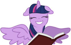 Size: 1440x904 | Tagged: safe, artist:cloudy glow, edit, twilight sparkle, alicorn, pony, g4, adorkable, book, cute, dork, female, floppy ears, mare, simple background, solo, spread wings, transparent background, twiabetes, twilight sparkle (alicorn), vector