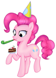 Size: 1679x2315 | Tagged: safe, artist:kas92, pinkie pie, g4, cake, female, hat, party hat, party horn, solo