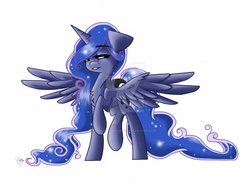 Size: 2048x1536 | Tagged: safe, artist:brofo-swaggins, princess luna, alicorn, pony, g4, female, mare, raised hoof, solo, spread wings