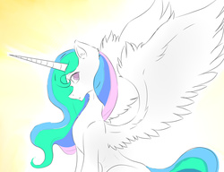 Size: 1199x923 | Tagged: safe, artist:jannemoore, princess celestia, g4, female, sitting, solo, spread wings