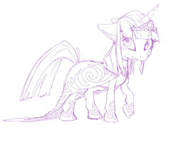 Size: 500x400 | Tagged: safe, artist:hektious, twilight sparkle, g4, clothes, dress, female, lineart, monochrome, solo