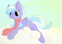 Size: 1684x1191 | Tagged: safe, artist:cutepencilcase, cloudchaser, g4, clothes, cloud, female, prone, scarf, solo