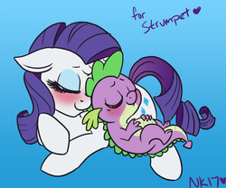 Size: 987x820 | Tagged: safe, artist:naomiknight17, rarity, spike, g4, blushing, female, male, ship:sparity, shipping, sleeping, straight