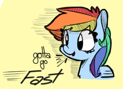 Size: 696x503 | Tagged: safe, artist:lilfunkman, rainbow dash, g4, female, gotta go fast, male, simple background, solo, sonic the hedgehog, sonic the hedgehog (series), text