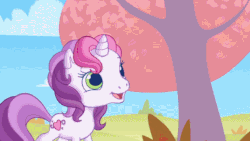 Size: 536x302 | Tagged: safe, screencap, pinkie pie, sweetie belle (g3), g3, g3.5, g4, three's a crowd, twinkle wish adventure, animated, balloon, female, generation leap, that pony sure does love balloons