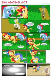 Size: 733x1090 | Tagged: dead source, safe, artist:icesticker, sunset shimmer, trixie, earth pony, pony, unicorn, g4, epona, faceplant, female, guard, mare, parody, ponified, the legend of zelda, the legend of zelda: ocarina of time