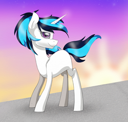 Size: 884x840 | Tagged: safe, artist:amber flicker, oc, oc only, oc:snowball, blank flank, solo, sunrise