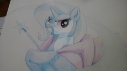 Size: 2048x1152 | Tagged: safe, artist:nevermoresin, trixie, pony, unicorn, g4, female, grin, mare, solo, traditional art