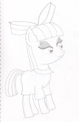 Size: 1236x1900 | Tagged: safe, artist:barryfrommars, maud pie, g4, apple bloom's bow, bow, female, monochrome, sketch, solo, traditional art