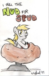 Size: 558x854 | Tagged: safe, artist:wingbeatpony, derpy hooves, pegasus, pony, g4, female, mare, need for speed, potato, solo, traditional art, wat, watercolor painting