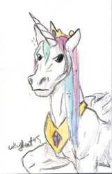 Size: 551x854 | Tagged: safe, artist:wingbeatpony, princess celestia, horse, g4, female, floppy ears, frown, glare, hoers, looking at you, mare, raised hoof, realistic, simple background, solo, traditional art, unamused, watercolor painting, white background