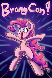 Size: 800x1200 | Tagged: safe, artist:heir-of-rick, pinkie pie, pony, bronycon, g4, bipedal, excited, female, happy, simple background, solo