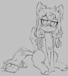 Size: 520x578 | Tagged: artist needed, safe, bird pone, owl, glasses, looking at you, monochrome, sitting, solo