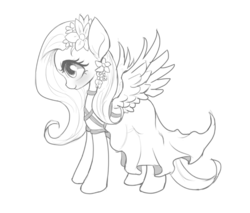 Size: 727x620 | Tagged: safe, artist:mlpanon, fluttershy, g4, clothes, dress, female, monochrome, simple background, solo, white background