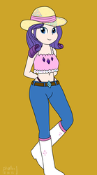 Size: 832x1500 | Tagged: safe, artist:phallen1, rarity, equestria girls, g4, simple ways, 30 minute art challenge, belly button, clothes, costume interpretation, cowboy hat, female, hat, humanized, light skin, midriff, panties, rhinestone rarihick, solo, tank top, thong, underwear