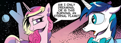 Size: 1072x384 | Tagged: safe, idw, official comic, princess cadance, shining armor, g4, neigh anything, spoiler:comic12, 80s, bangles, comic, eternal flame, song reference, the bangles