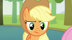 Size: 1280x720 | Tagged: safe, screencap, applejack, fluttershy, earth pony, pony, g4, keep calm and flutter on, annoyed, female, mare, reaction image, solo focus
