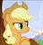 Size: 442x465 | Tagged: safe, screencap, applejack, g4, lesson zero, cropped, female, hat, reaction image, solo, straw