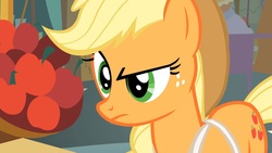 Size: 1920x1080 | Tagged: safe, screencap, applejack, g4, confused, female, reaction image, solo, suspicious