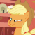 Size: 300x300 | Tagged: safe, screencap, applejack, earth pony, pony, g4, look before you sleep, season 1, animated, applejack's hat, chewing, cowboy hat, eating, female, freckles, gif, golden oaks library, hat, mare, puffy cheeks, reaction image, solo, stetson
