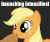 Size: 390x324 | Tagged: safe, artist:mixermike622, edit, applejack, earth pony, pony, g4, animated, applejack's hat, cowboy hat, female, hat, image macro, meme, munching, reaction image, silly, silly pony, solo, text, x intensifies