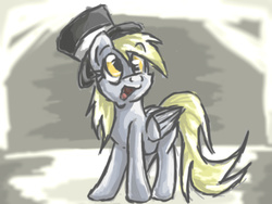 Size: 1024x768 | Tagged: safe, artist:ostichristian, derpy hooves, pegasus, pony, g4, cute, derpabetes, female, hat, mare, solo, top hat