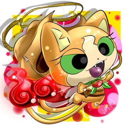 Size: 894x894 | Tagged: safe, artist:flappy27, applejack, cat, youkai, g4, female, jibanyan, solo, species swap, yo-kai watch