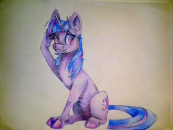 Size: 2560x1920 | Tagged: safe, artist:silvicolous, twilight sparkle, g4, ear fluff, female, scratching, sitting, solo, traditional art