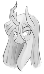 Size: 667x1109 | Tagged: safe, artist:jovalic, queen chrysalis, changeling, changeling queen, g4, female, monochrome, smiling, solo