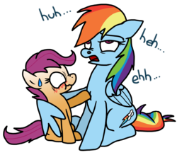 Size: 1024x899 | Tagged: safe, artist:anyponedrawn, rainbow dash, scootaloo, pegasus, pony, g4, cute, duo, duo female, fear, female, filly, foal, mare, nostrils, pre sneeze, scared, shrunken pupils, simple background, sneezing, sweat, transparent background, worried